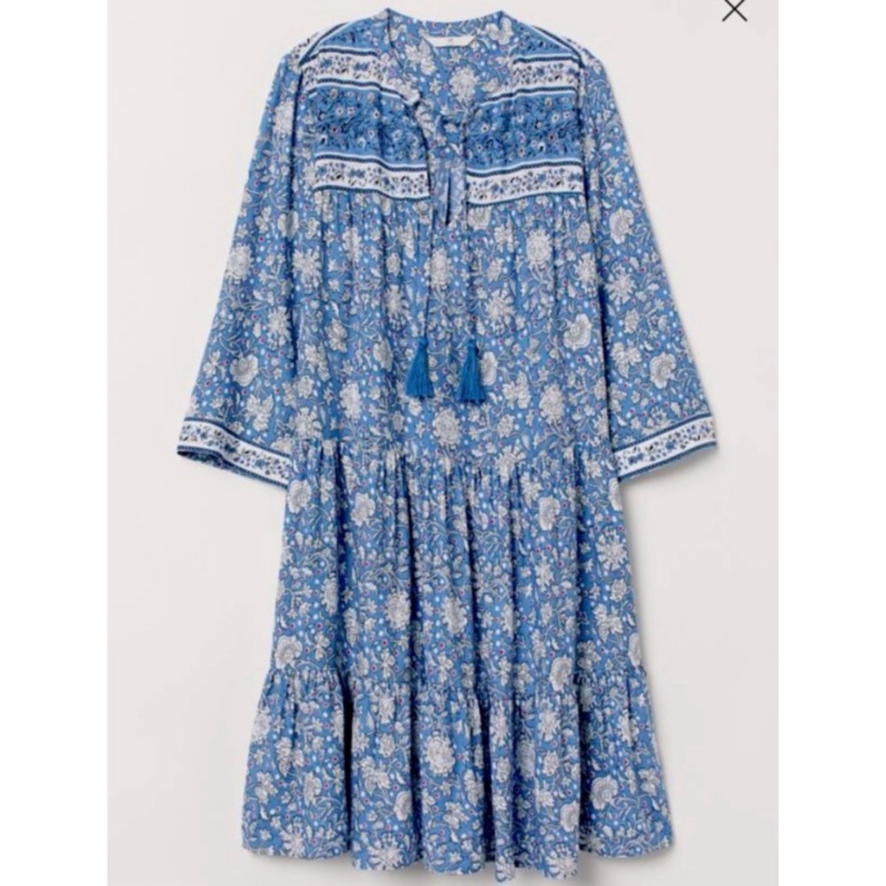 H&M Blogger Favorite Dress Blue White Floral 10